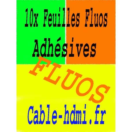 10 Feuilles Fluorescentes autocollantes, Adhésif Fluo