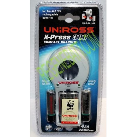 Chargeur Uniross X-PRESS 300 + 4x Piles AA 2500mAh