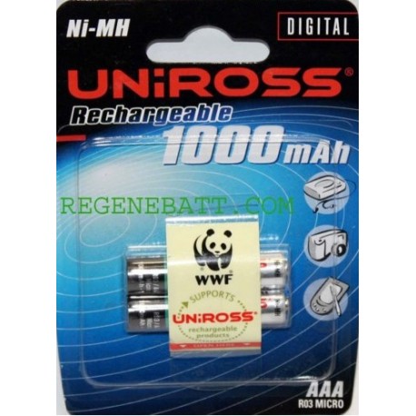 Piles rechargeables UNIROSS AAA 1000mAh NiMH Telephone (x2)